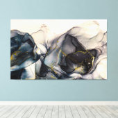 Abstracte zwarte, witte en goudalcoholinkt canvas afdruk (Insitu (Houten vloer))
