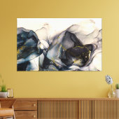 Abstracte zwarte, witte en goudalcoholinkt canvas afdruk (Insitu (Woonkamer))