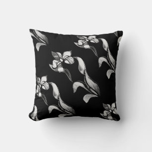 Abstracte zwarte witte glanzende bloemen op zwart kussen