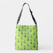 Abstracte zwarte witte glijbloemen op groen crossbody tas (Achterkant)