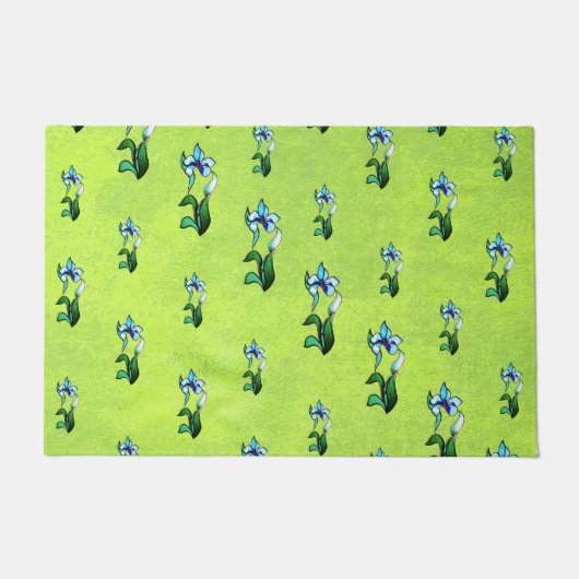 Abstracte zwarte witte glijbloemen op groen deurmat (Voorkant)