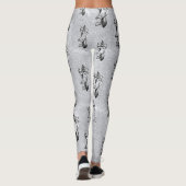 Abstracte zwarte witte glijbloemen op zilver leggings (Achterkant)