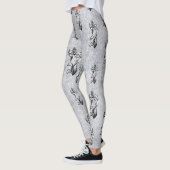 Abstracte zwarte witte glijbloemen op zilver leggings (Links)