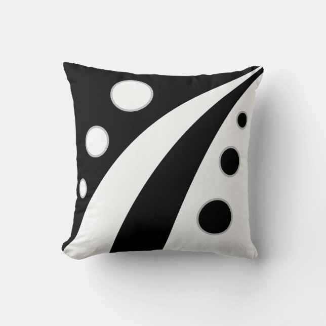 Abstracte zwarte & witte golven met cirkels kussen (Voorkant)