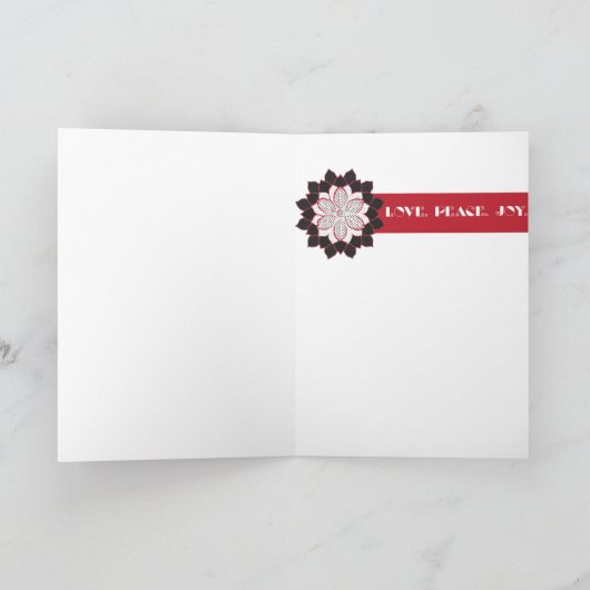 Abstracte zwarte, witte, rode polka stippen poinse feestdagen kaart (Binnen)