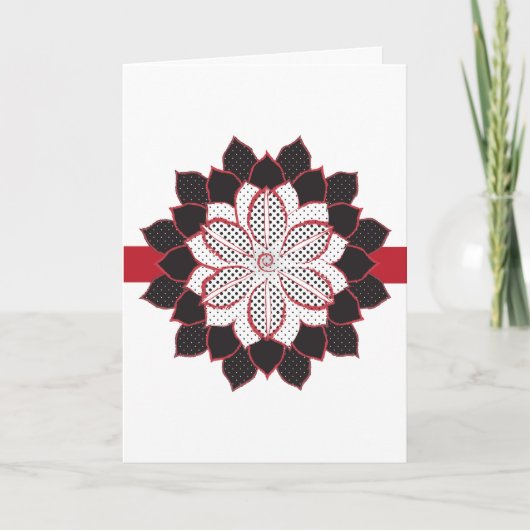 Abstracte zwarte, witte, rode puntjes poinsettia feestdagen kaart (Voorkant)