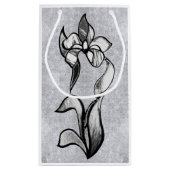 Abstracte zwarte witte zonnebloemen op zilverpapie klein cadeauzakje (Achterkant)