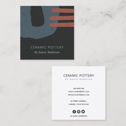 ABSTRACTE ZWARTE ZWARTE ZUIVELRUST MET KERAMISCHE  VIERKANTE VISITEKAARTJE (Voorkant / Achterkant)