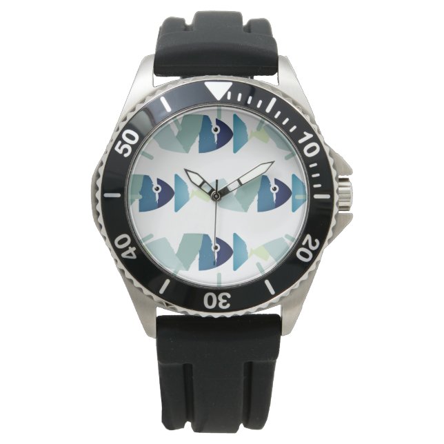 Abstracte zwemblauwvis horloge (Voorkant)