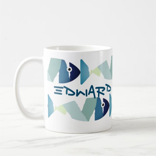 Abstracte zwemblauwvis koffiemok (Links)