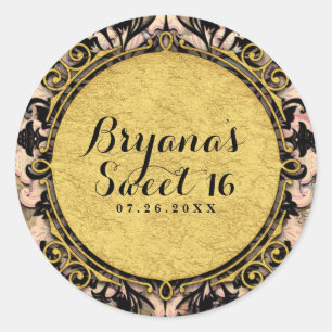 Abstracte zwembril roze zwart & Gold Glam Party Fa Ronde Sticker