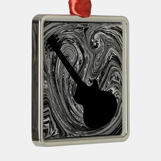 Abstracte Zwemelen Guitar Ornament, zwart-wit Metalen Ornament (Rechts)