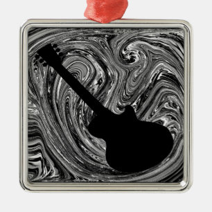 Abstracte Zwemelen Guitar Ornament, zwart-wit Metalen Ornament
