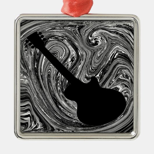 Abstracte Zwemelen Guitar Ornament, zwart-wit Metalen Ornament (Voorkant)
