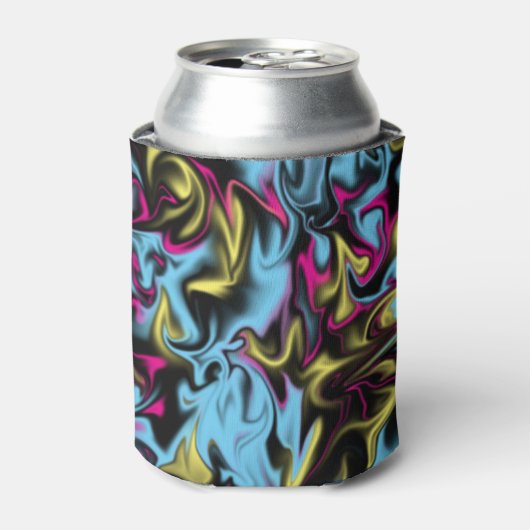 Abstracte Zwemelen van zwarte gele roze blauw Paar Blikjeskoeler (Blikje Voorkant)