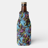 Abstracte Zwemelen van zwarte gele roze blauw Paar Flesjeskoeler (Fles Voorkant)