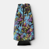 Abstracte Zwemelen van zwarte gele roze blauw Paar Flesjeskoeler (Achterkant)