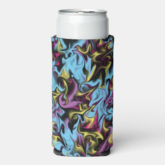 Abstracte Zwemelen van zwarte gele roze blauw Paar Seltzer Blikjeskoeler (Seltzer Voorkant)