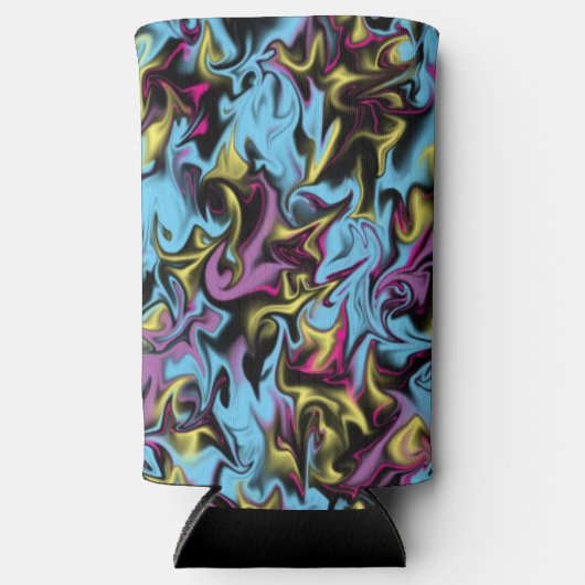 Abstracte Zwemelen van zwarte gele roze blauw Paar Seltzer Blikjeskoeler (Voorkant)
