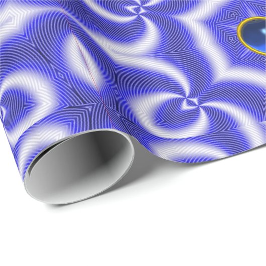 ABSTRACTE ZWEMMELEN, BLAUWE STAR EN SAPPHIRE GEMST CADEAUPAPIER (Rol Hoek)