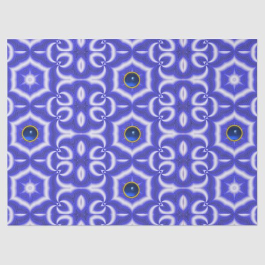 ABSTRACTE ZWEMMELEN, BLAUWE STAR EN SAPPHIRE GEMST TISSUEPAPIER (Voorkant)