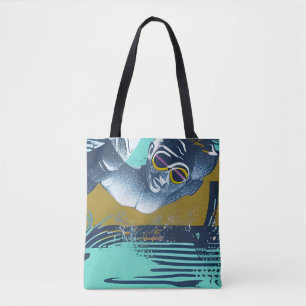 Abstracte zwemmer tote bag