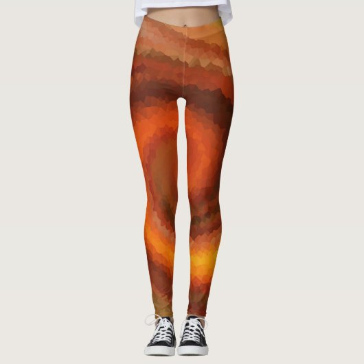 Abstracte zwenkvloeistof oranje bruin vuur moderne leggings (Voorkant)