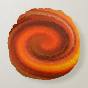 Abstracte zwenkvloeistof oranje bruin vuur moderne rond kussen