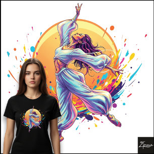 Abstracte zwevende danser met vloeiende neon kledi Tri-Blend shirt