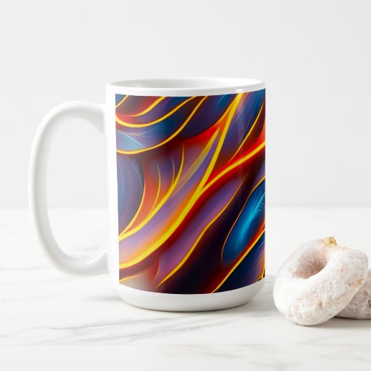 Abstracte Zwirlblauwe rode lammeren Koffiemok (Met donut)