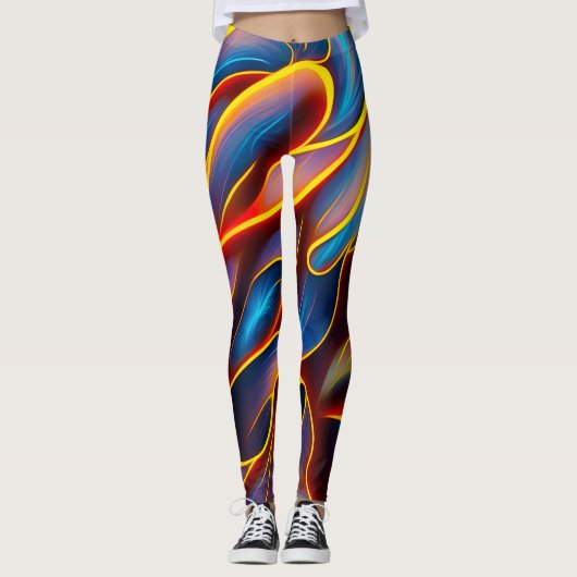 Abstracte Zwirlblauwe rode lammeren Leggings (Voorkant)