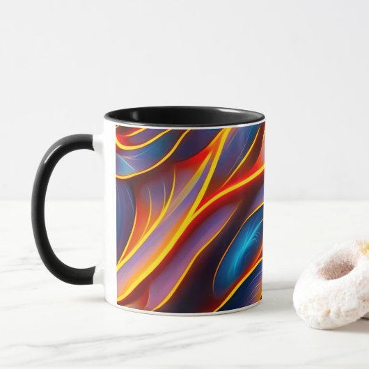 Abstracte Zwirlblauwe rode lammeren Mok (Met donut)