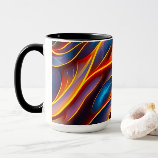 Abstracte Zwirlblauwe rode lammeren Mok (Met donut)