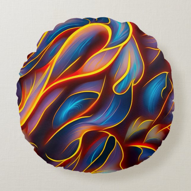 Abstracte Zwirlblauwe rode lammeren Rond Kussen (Voorkant)