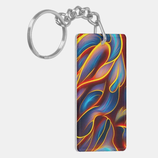 Abstracte Zwirlblauwe rode lammeren Sleutelhanger (Voorkant Links)