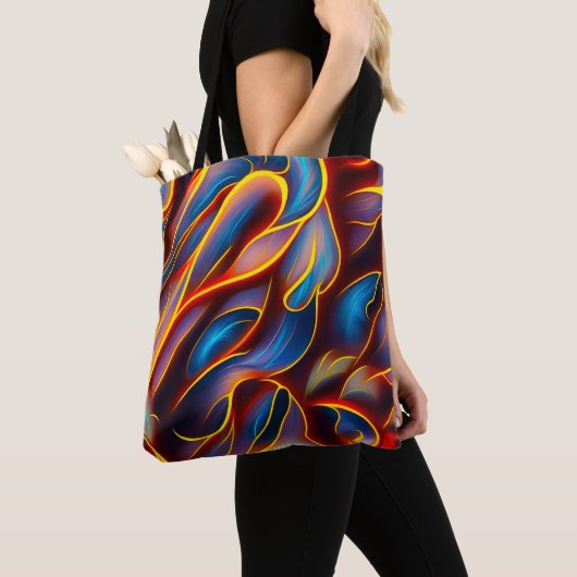 Abstracte Zwirlblauwe rode lammeren Tote Bag (Dichtbij)