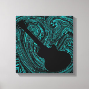 Abstracte Zwirls Guitar Canvas Afdrukken, Blauwgro Afdruk