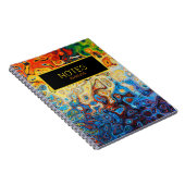 Abstracte Zwirls Moderne Naam Geel Oranje Blauw Notitieboek (Rechterzijde)
