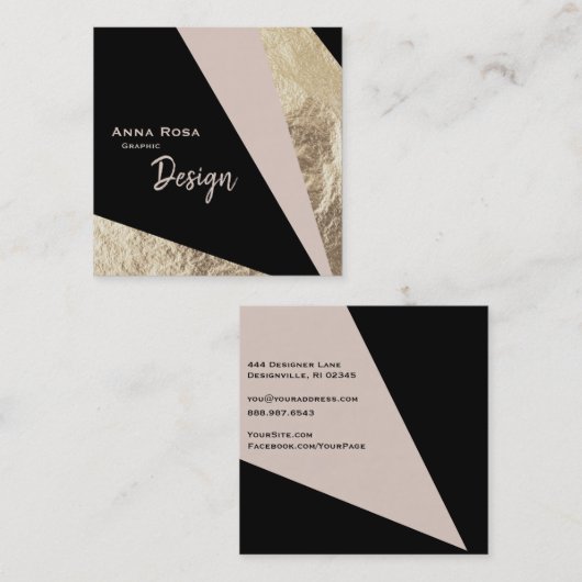 *~* AbstractGold Foil Roze Blush geometric Vierkante Visitekaartje (Voorkant / Achterkant)
