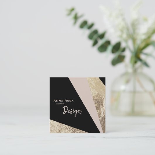 *~* AbstractGold Foil Roze Blush geometric Vierkante Visitekaartje (Staand voorkant)