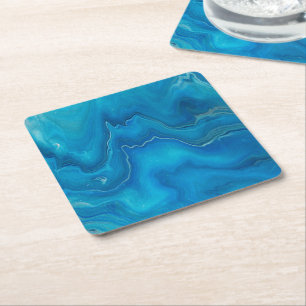 Abstractie blauw en Blauwgroen marmer Kartonnen Onderzetters