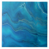 Abstractie blauw en Blauwgroen marmer Tegeltje (Voorkant)