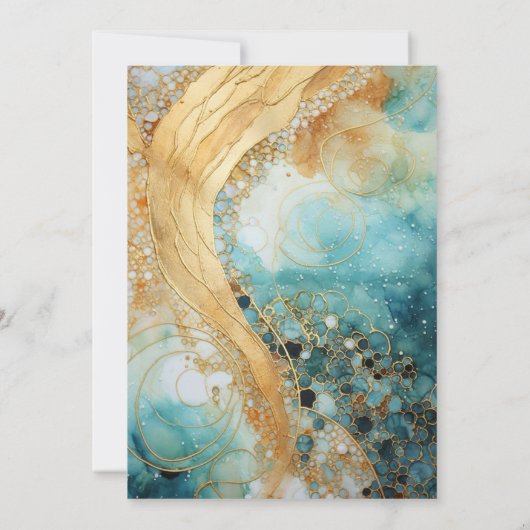 Abstractie, Blauw en Goud, Bruiloft Kaart (Achterkant)