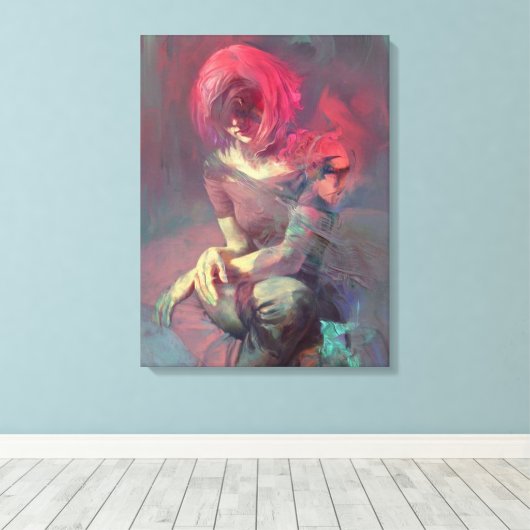 Abstractie, portret, olieverf, meisjesschilderij canvas afdruk (Insitu (Houten vloer))