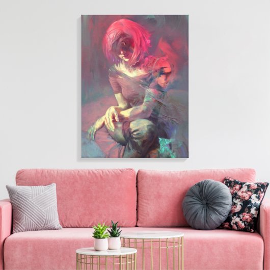 Abstractie, portret, olieverf, meisjesschilderij canvas afdruk (Insitu (Woonkamer))