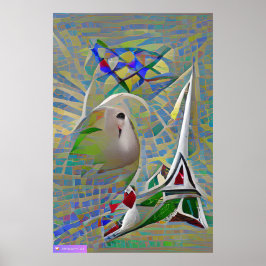 Abstractie - twee vogels die over een kleurrijk mo poster