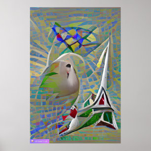Abstractie - twee vogels die over een kleurrijk mo poster