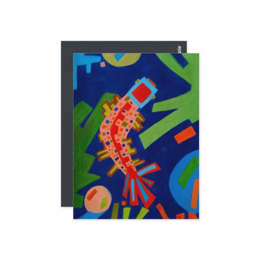 abstractie, vis, karper, kubisme, briefkaart (Voorkant / Achterkant in situ)