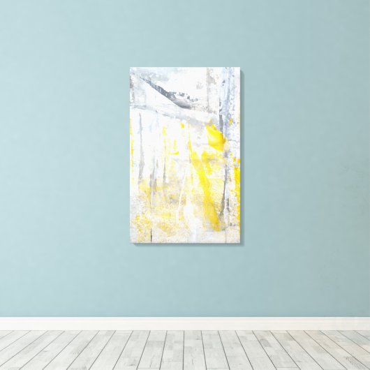 'Abstraction' Grijs en Geel Art Canvas Print (Insitu (Houten vloer))