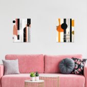 abstracto boho formas circulares naranja y negro muurkunst sets (Woonkamer)